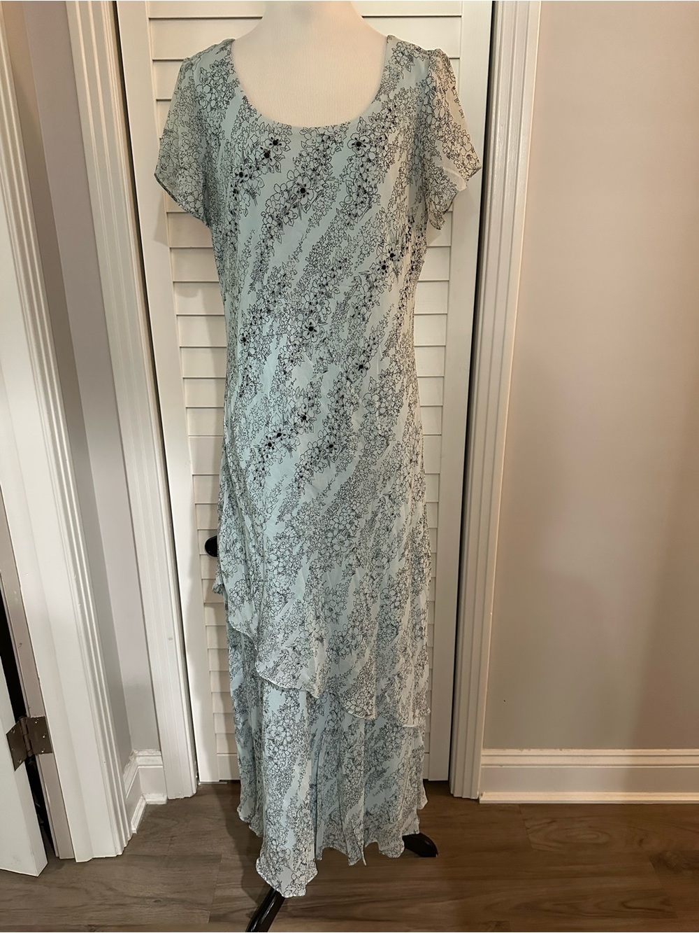 Signature by Sangria Light Blue Floral Ruffle Maxi Dress